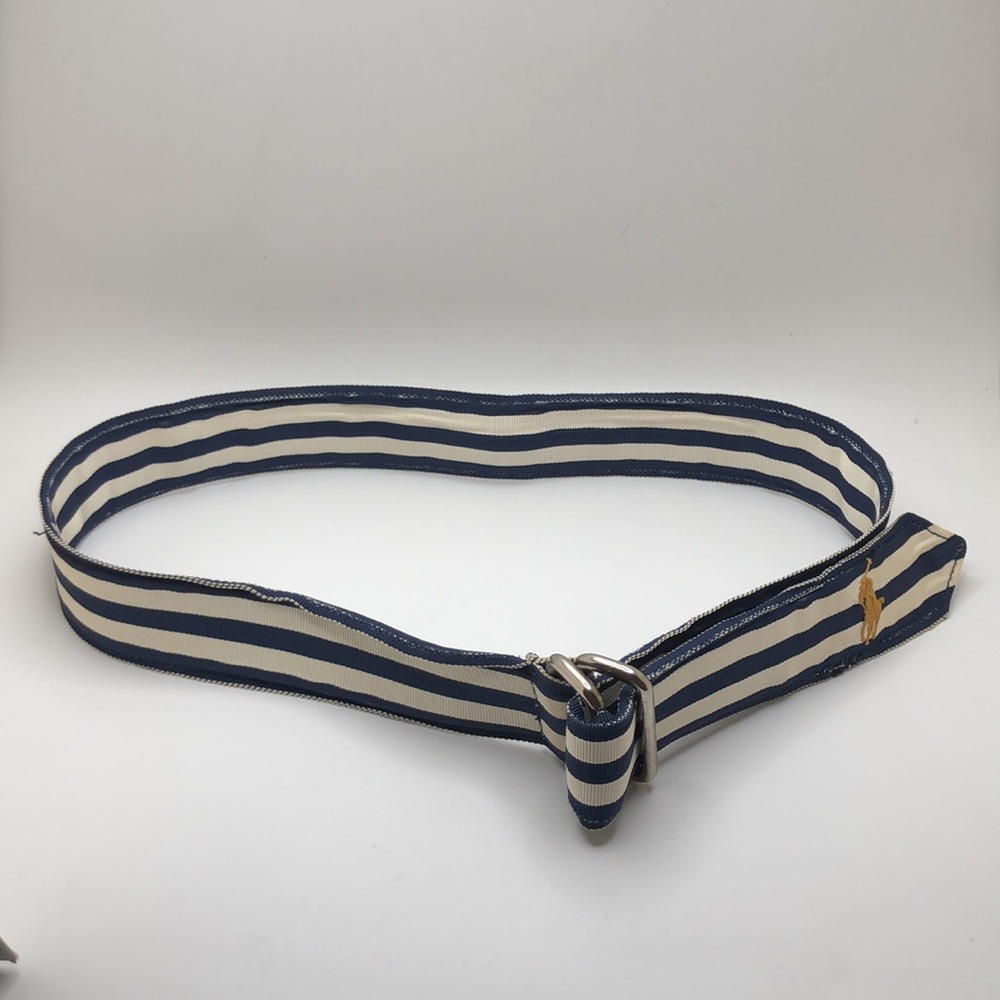 VTG Classic PLR Navy Ribbon Belt W/Embroidery Silver tone Hardware